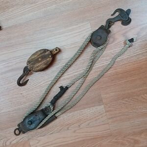 Vintage Block & Tackle Pulley Wood & Iron Pulley Industrial Rustic Farmhouse